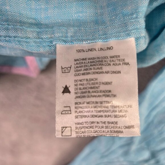 Mens Report Collection Blue 100% Linen Button Up Shirt Long Sleeves Size L - Picture 4 of 8